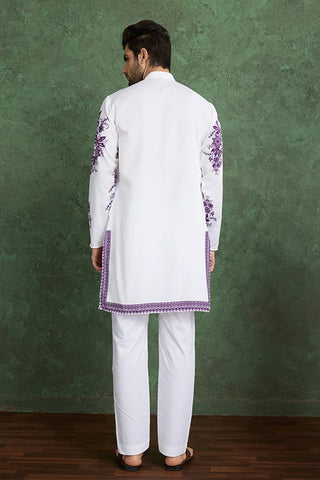 Purple Color Digital Printed Gents Kurta Pyjama Clothsvilla