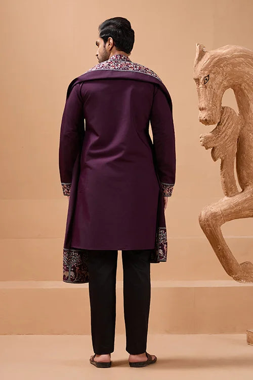 Ethnic Look Purple Kurta with Dupatta Mens Wear Special Clothsvilla
