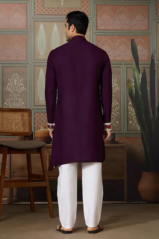 Purple Festival Wear Embroidery Mens Wear Kurta Clothsvilla
