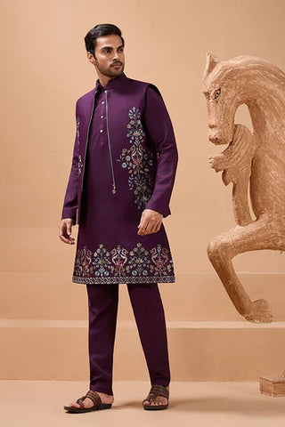 Vibrant Purple Color Koti Kurta Set Pair for Men Collection Clothsvilla