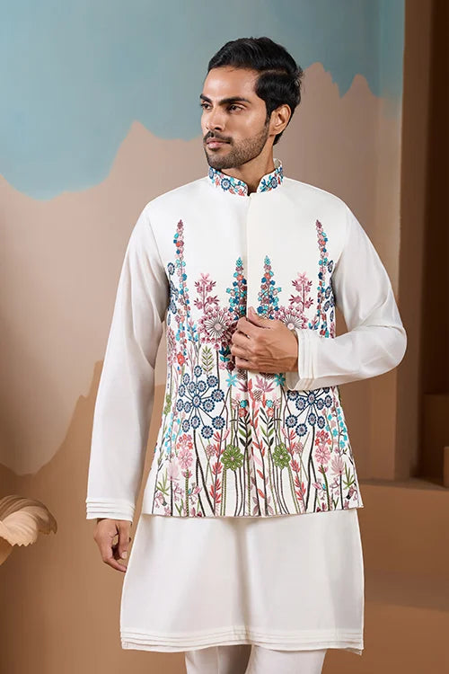 Royal Trendy White Koti Kurta Set for Men’s Wear Collection Clothsvilla