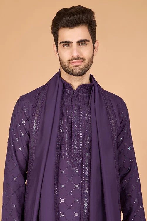Dusty Purple Latest Branded Kurta for Mens Wear Clothsvilla