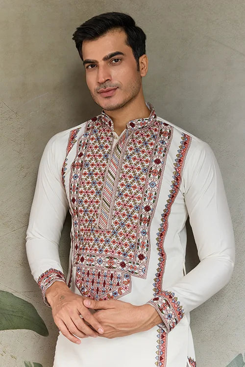 Wedding Special White Embroidered Kurta for Men Clothsvilla