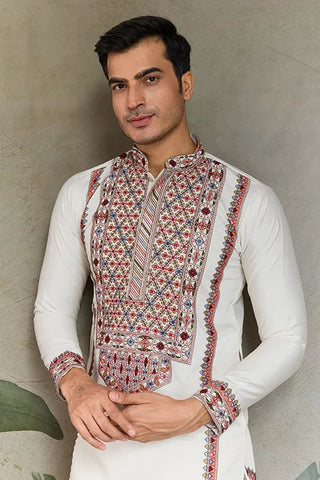 Wedding Special White Embroidered Kurta for Men Clothsvilla