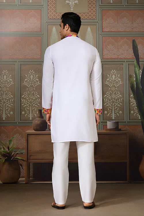 Stylish White Cotton Readymade Men’s Navratri Kurta Clothsvilla