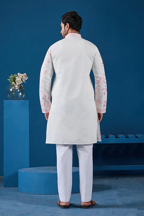 Classic White Viscose Silk Festive Kurta for Mens Clothsvilla