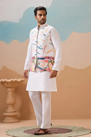 White Wedding Wear Carnival Koti Kurta Pair for Mens Wear Clothsvilla