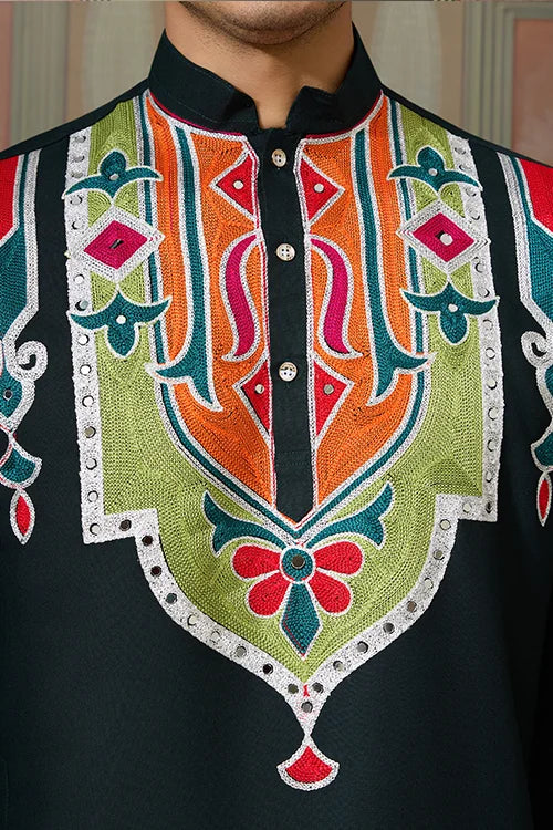 Green Embroidered Festival Wear Kurta for Men Clothsvilla