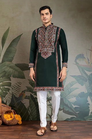 Party & Wedding Green Viscose Silk Kurta for Men Clothsvilla