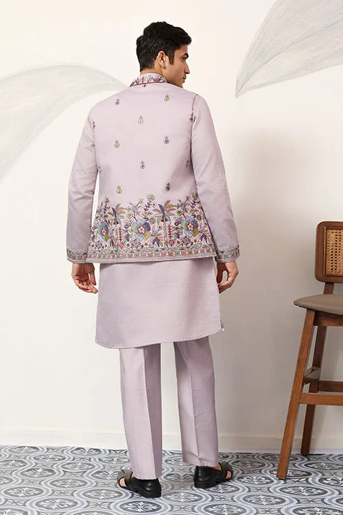 Indian Traditional Dusty Lavender Koti Kurta Pant Wedding Set Clothsvilla