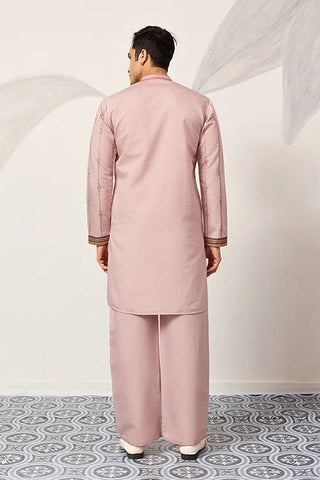 Classic Pink Embroidered V Neck Kurta Pant Outfit for Mens Wear Clothsvilla