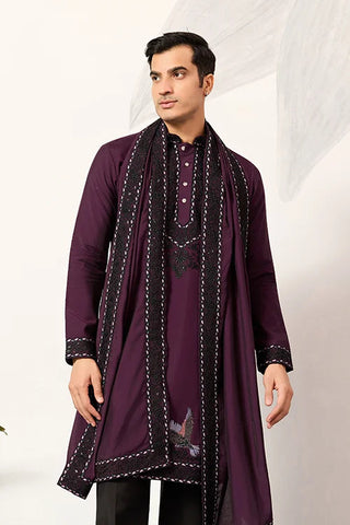 Purple Wedding Special Kurta with Dupatta for Mens Wear Clothsvilla
