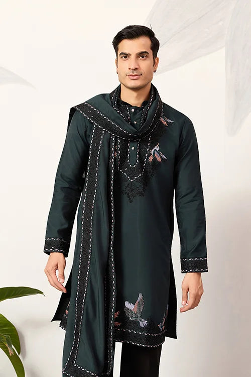 The Ultimate Designer Green Kurta with Dupatta for Mens Wear Clothsvilla
