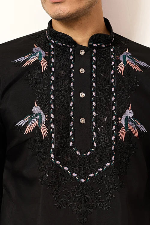 Black Stylish Trending Kurta with Dupatta for Mens Wear Clothsvilla