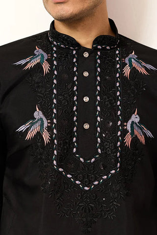 Black Stylish Trending Kurta with Dupatta for Mens Wear Clothsvilla