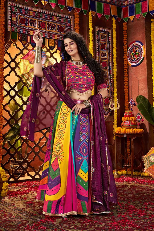 Multi Color Mirror Work Chaniya Choli for Navratri Clothsvilla