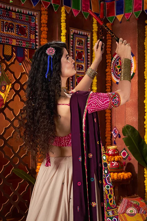 Navratri Special Beige Mirror Work Chaniya Choli Clothsvilla