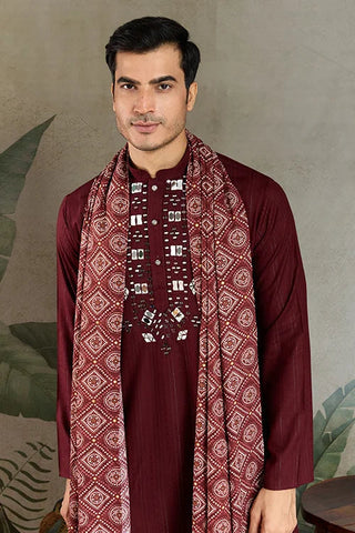 Traditional Maroon Mirror Embroidered Kurta with Dupatta Clothsvilla