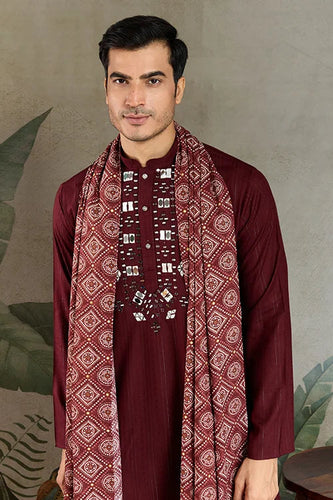 Traditional Maroon Mirror Embroidered Kurta with Dupatta Clothsvilla