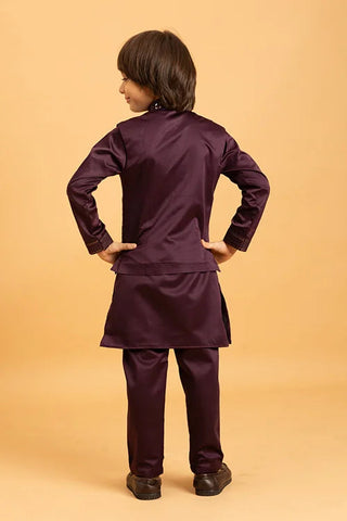 Purple Mirror Work Koti Kurta Set for Boys Clothsvilla
