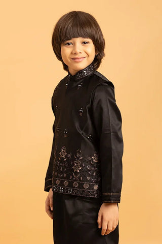 Traditional Black Mirror Work Koti Kurta Set for Boys Clothsvilla