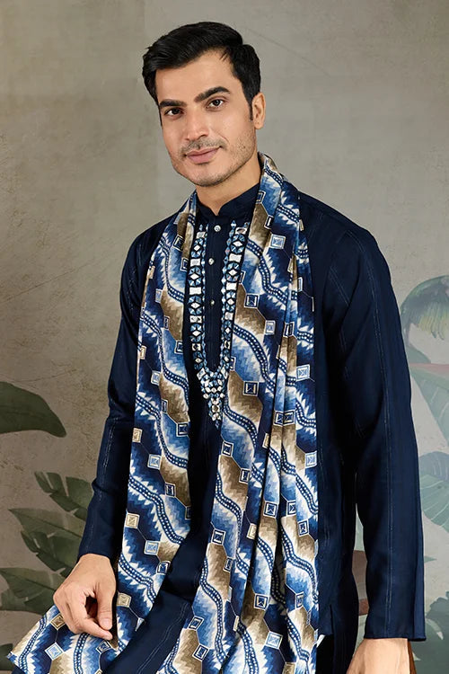 Elegant Navy Blue Mens Wear Kurta Set with Dupatta Clothsvilla