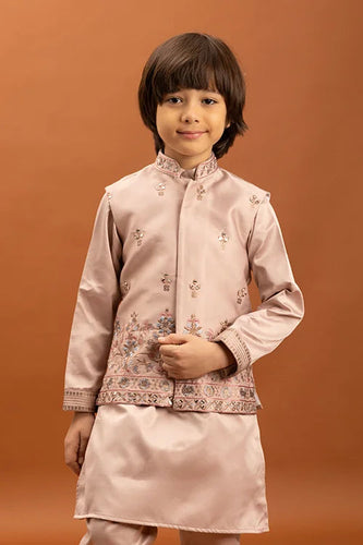 Wedding Special Peach Mirror Work Koti Kurta for Boys Clothsvilla
