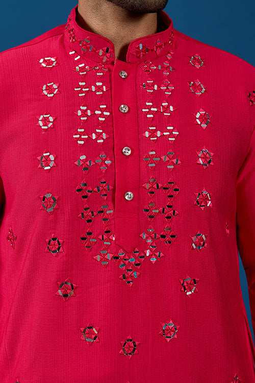 Designer Rani Mirror Embroidered Kurta for Mens Wear Clothsvilla
