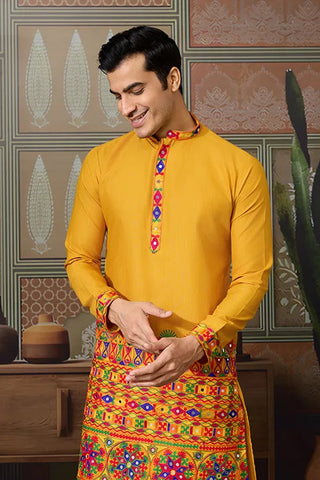 Classic Yellow Cotton Mens Ready to Wear Kurta for Navratri Clothsvilla