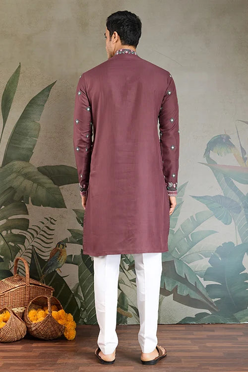 Embroidered Pastel Chocolate Kurta for Men Wear Clothsvilla