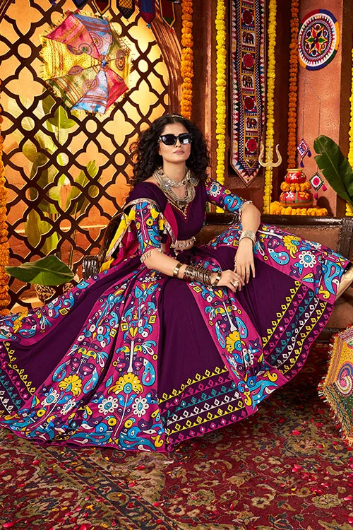 Traditional Purple Ghagra Choli for Garba Look Clothsvilla