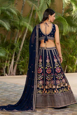 Navy Blue Embroidered Lehenga Choli with Dupatta Clothsvilla