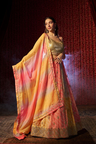 Multi Colour Semi-Stitched Organza Lehenga Choli with Sequins Embroidered Blouse & Printed Dupatta ClothsVilla