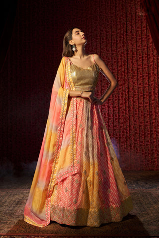 Multi Colour Semi-Stitched Organza Lehenga Choli with Sequins Embroidered Blouse & Printed Dupatta ClothsVilla