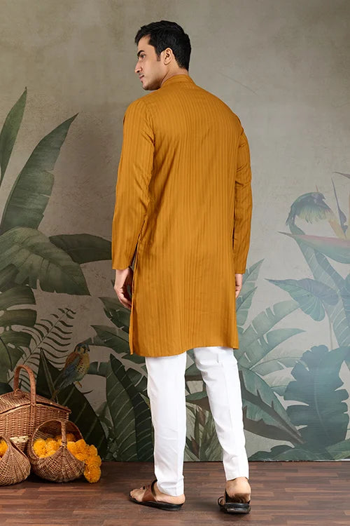 Wedding Special Mustard Mirror Kurta Set with Dupatta for Men Clothsvilla