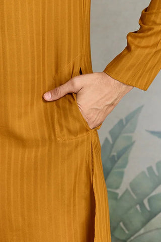 Wedding Special Mustard Mirror Kurta Set with Dupatta for Men Clothsvilla