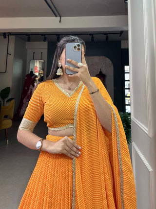 Mustard Yellow Color Dot Print Georgette Lehenga Choli ClothsVilla