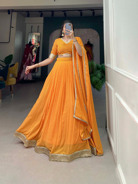 Mustard Yellow Color Dot Print Georgette Lehenga Choli ClothsVilla Main image