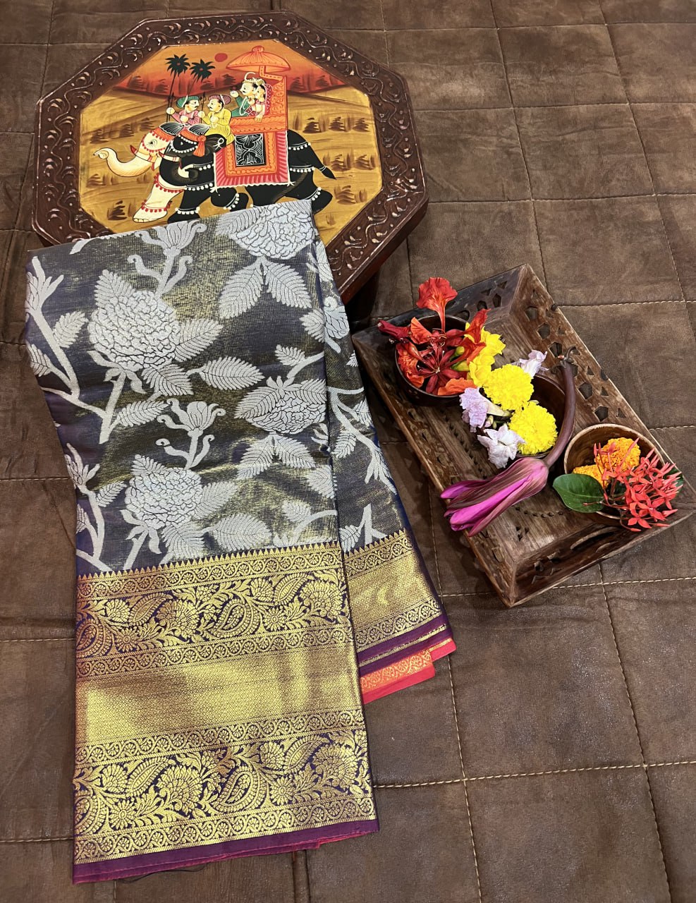 Exquisite Kanjivaram Silk Navy Blue Saree with Zari Weaving Work ClothsVilla Main image