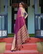 Load image into Gallery viewer, Majestic Plum Plain Chiffon Saree with Gold Zari Border, Printed Designer Blouse &amp; Tassel Detailing CHIFFON