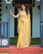 Load image into Gallery viewer, Golden Yellow Plain Chiffon Saree with Gold Zari Border, Floral Printed Blouse &amp; Tassel Detailing CHIFFON