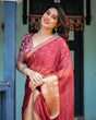 Load image into Gallery viewer, Elegant Maroon Plain Chiffon Saree with Gold Border, Printed Blouse &amp; Tassel Detailing CHIFFON
