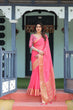 Load image into Gallery viewer, Ravishing Rani Pink Plain Chiffon Saree with Gold Zari Border, Floral Printed Blouse &amp; Tassel Accents CHIFFON
