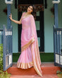 Load image into Gallery viewer, Blush Pink Plain Chiffon Saree with Gold Zari Border, Floral Printed Blouse &amp; Tassel Finishing CHIFFON