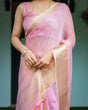 Load image into Gallery viewer, Blush Pink Plain Chiffon Saree with Gold Zari Border, Floral Printed Blouse &amp; Tassel Finishing CHIFFON