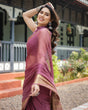 Load image into Gallery viewer, Sophisticated Mauve Plain Chiffon Saree with Gold Zari Border, Matching Printed Blouse &amp; Tassel Detailing CHIFFON