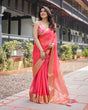 Load image into Gallery viewer, Flamingo Pink Plain Chiffon Saree with Gold Zari Border, Patterned Blouse &amp; Tassel Detailing CHIFFON