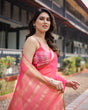 Load image into Gallery viewer, Flamingo Pink Plain Chiffon Saree with Gold Zari Border, Patterned Blouse &amp; Tassel Detailing CHIFFON