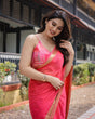 Load image into Gallery viewer, Flamingo Pink Plain Chiffon Saree with Gold Zari Border, Patterned Blouse &amp; Tassel Detailing CHIFFON