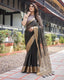 Ethereal Black Plain Chiffon Saree with Gold Zari Border, Floral Printed Blouse & Tassel Detailing CHIFFON